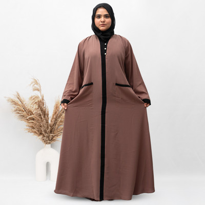 MODEST CITY Crepe Self Design Abaya With Hijab(Brown)