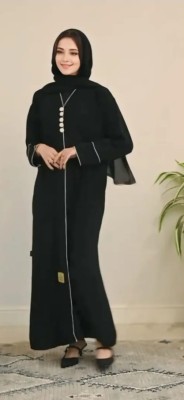 Kulsum Fab Cotton Blend Striped Abaya With Hijab(Black)