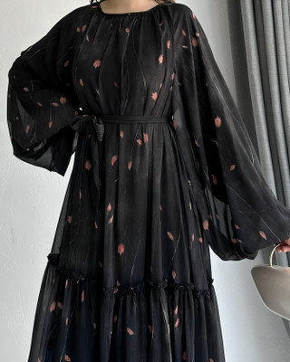 SARINKU Georgette Self Design Abaya(Black)