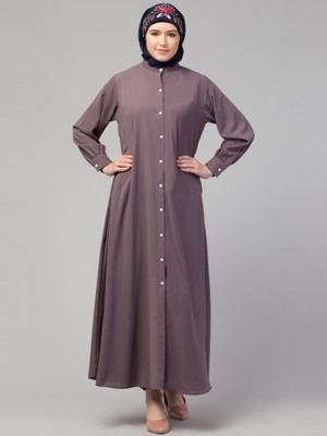 HIJAB WORLD Nida Matte Solid Abaya(Purple)
