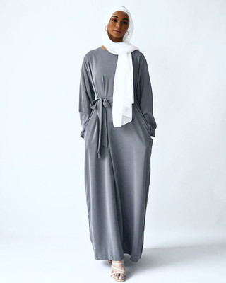ovais abaya collection Nida Matte Solid Abaya With Hijab(Grey)