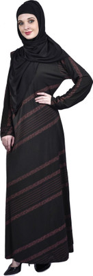 Bhumi fab Polyester Solid Burqa With Hijab(Black, Gold)