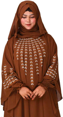 HouseOfCommon Georgette Self Design Abaya With Hijab(Brown)