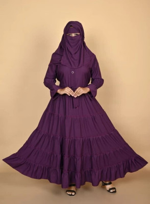 HOC Cotton Silk Solid Burqa With Hijab(Purple)