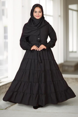 SHIFA Nida Matte Solid Burqa With Hijab(Black)