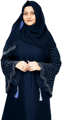 ABHEES Cotton Silk Self Design Abaya With Hijab(Blue)