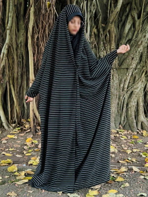 zyrah Nida Matte Striped Abaya With Hijab(Black)