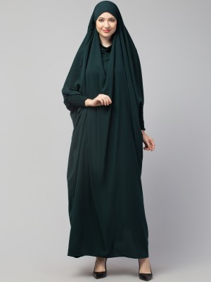 HIJAB WORLD Nida Matte Solid Abaya(Green)