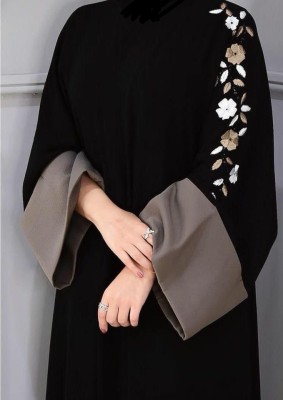 SSCOLECTION Cotton Blend Self Design Abaya With Hijab(Black)