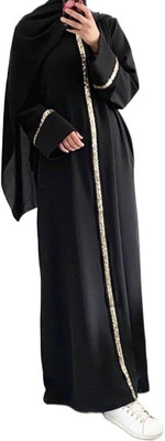 Alhamd Polyester Self Design Abaya With Hijab(Black)