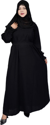 black rose Polyester Solid, Self Design Abaya With Hijab(Black)