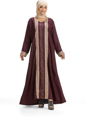 The Ocean Export Cotton Blend Self Design Burqa(Maroon)