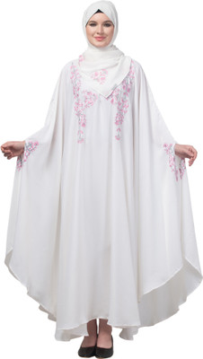 Nazneen Nida Matte Solid Abaya With Hijab(White)