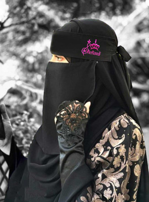 Dhyeyu Chiffon Solid, Self Design Naqab(Black)