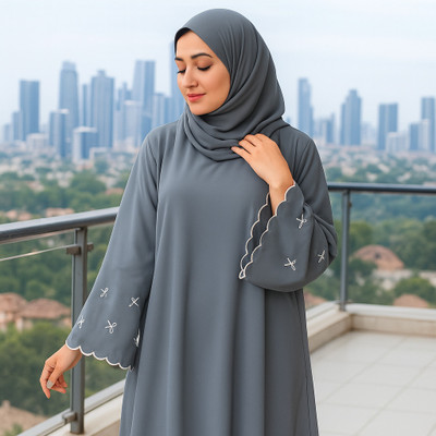 FFFASHIONHOUSE Nida Matte Self Design Abaya(Grey)