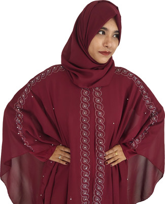 nooriboutique Cotton Silk Self Design Abaya With Hijab(Maroon)