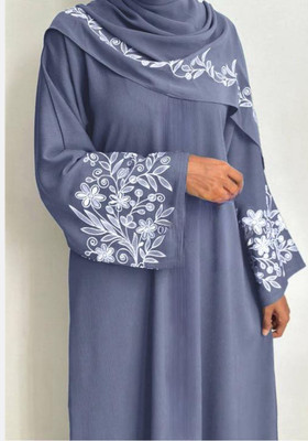 Firduas Cotton Blend Self Design Burqa With Hijab(Grey)