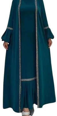 maabaya Polyester Self Design Abaya With Hijab(Blue)