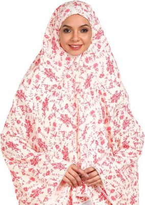 A One Cotton Blend Printed Abaya(White, Pink)