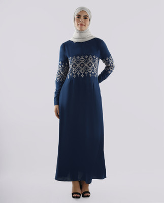 SILK ROUTE London Polyester Solid Abaya(Blue)