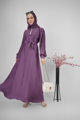 ovais abaya collection Nida Matte Solid Abaya With Hijab(Purple)