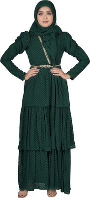 SARINKU Georgette Self Design Abaya With Hijab(Green)