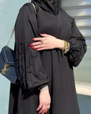 Dubai Collection Nida Matte Solid Burqa With Hijab(Black)