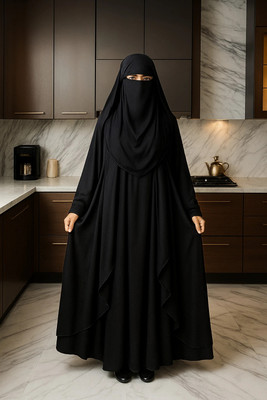 YR enterprise Georgette Solid Burqa With Hijab(Black)