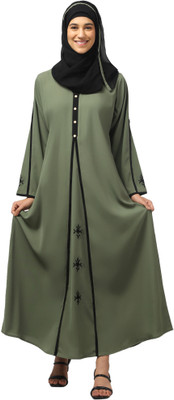 N4N Garments Nida Matte Solid Abaya With Hijab(Green, Black)