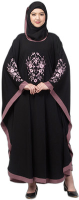 N4N Garments Crepe Self Design Burqa With Hijab(Black, Pink)