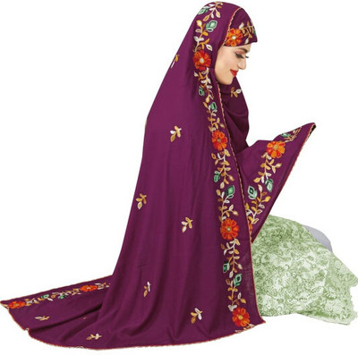 Ebadat Cotton Blend Self Design Abaya With Hijab(Maroon)