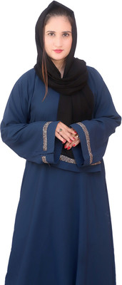maabaya Polyester Self Design Abaya With Hijab(Blue)