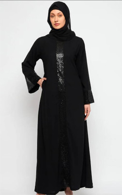 Shama Collection Cotton Blend Solid Abaya(Black)