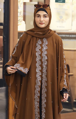 Buraque Designer Nida Matte Abaya With Hijab(Brown)