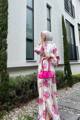 SARINKU Nida Matte Printed Abaya(Pink)