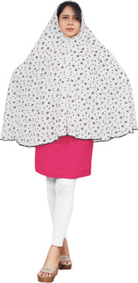 Vastragrah Cotton Blend Floral Print Burqa With Hijab(White)