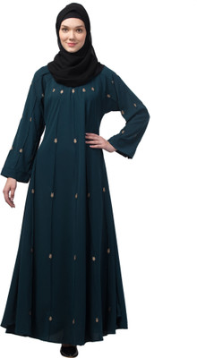 RECENT TRENDS Crepe Self Design Abaya With Hijab(Green)