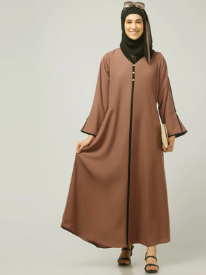 N4N Garments Nida Matte Solid Abaya With Hijab(Brown, Black)