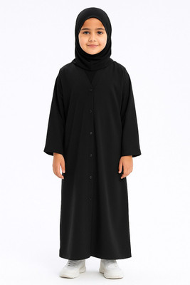 HouseOfCommon Crepe Solid Abaya With Hijab(Black)