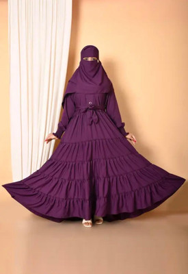 Paradise Cotton Blend Solid Abaya With Hijab(Blue)