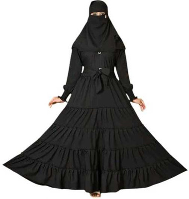 SAFIYYAFASHION Cotton Blend Self Design, Solid Burqa With Hijab(Black)