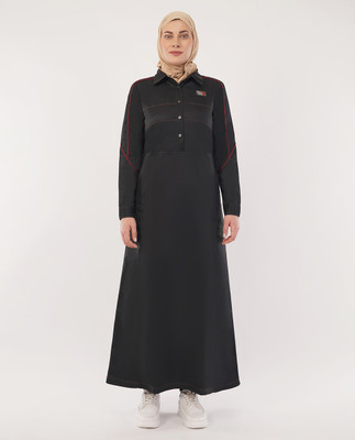 SILK ROUTE London Polyester Solid Abaya(Black)
