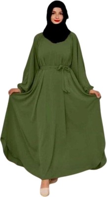 DUA ABAYA Nida Matte Self Design Burqa With Hijab(Green)