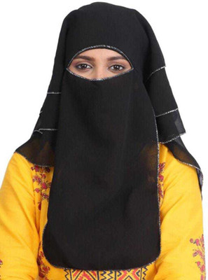 KING KRAB Georgette Solid Burqa(Black)