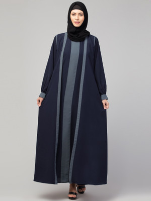 HIZFASON Nida Matte Solid Burqa With Hijab(Blue, Grey)