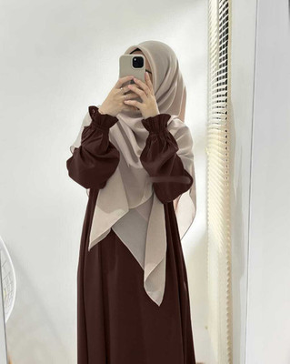InayaAbaya Cotton Blend Self Design Abaya(Brown)