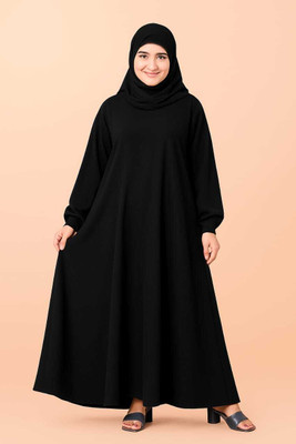 HouseOfCommon Cotton Blend Solid Abaya With Hijab(Black)