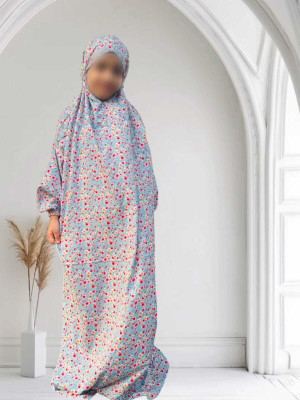 ANBA Crepe Printed Abaya With Hijab(Blue)