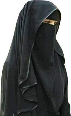 WafaNaqabShop Chiffon Solid, Self Design, Graphic Print Naqab(Black)