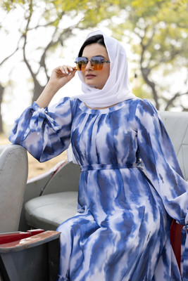 SARINKU Georgette Self Design Abaya(Blue)